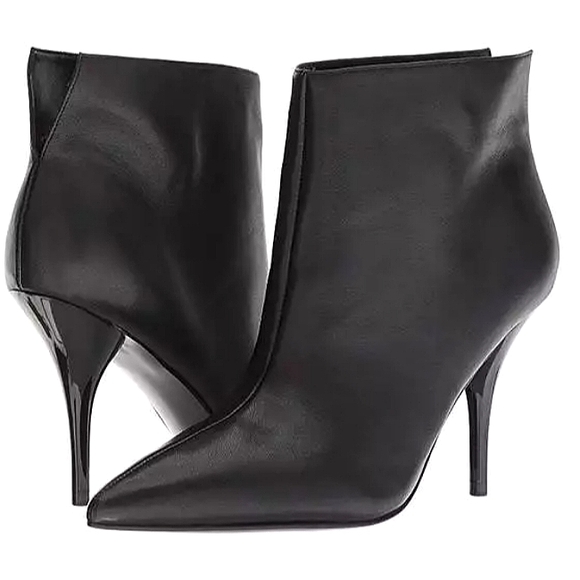 Marc Fisher Ltd Ankle Boots Black Smooth Napa Leather Stilletto Heel Pointed Toe - Picture 1 of 15